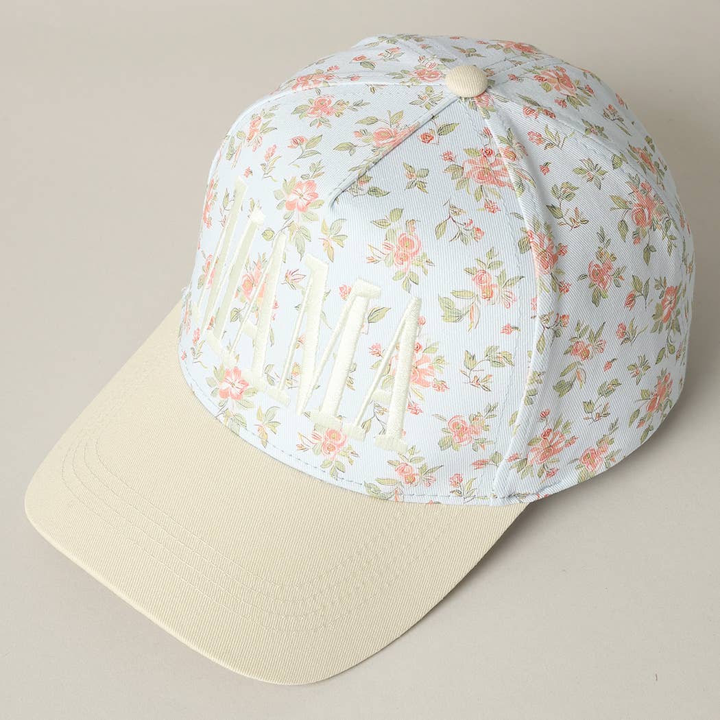MAMA Embroidered Flower PatternTrucker Hat: BLUE/BEIGE / ONE SIZE