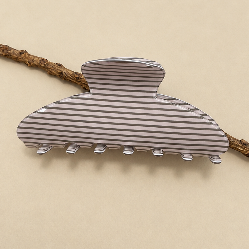 JUMBO STRIPE PLAID OVAL HAIR CLAW CLIPS | 40H1020: STRIPE PINK