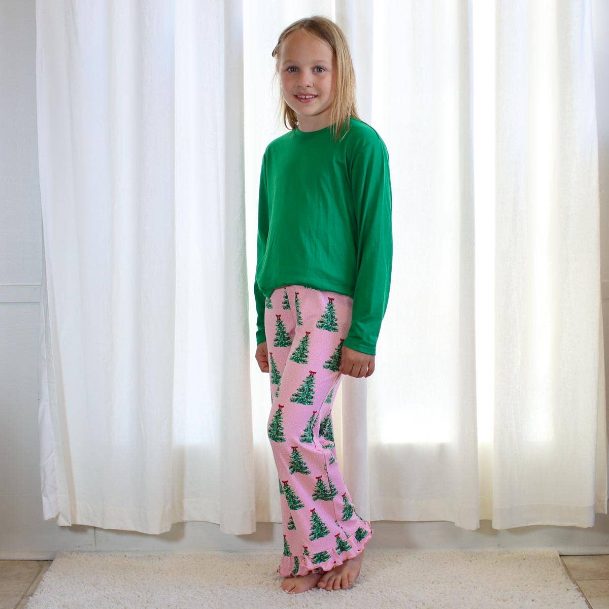 Girl's Noelle Tree Ruffle Sleep Pants   Light Pink/Multi   -Asst.: Small (6-7)