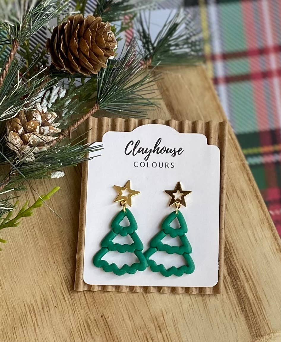 Christmas Tree Clay Earrings: Green
