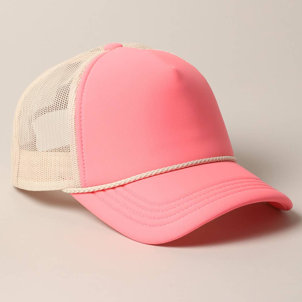 Plain Foam Rope Mesh Back Trucker Hat : BLK-STN / ONESIZE