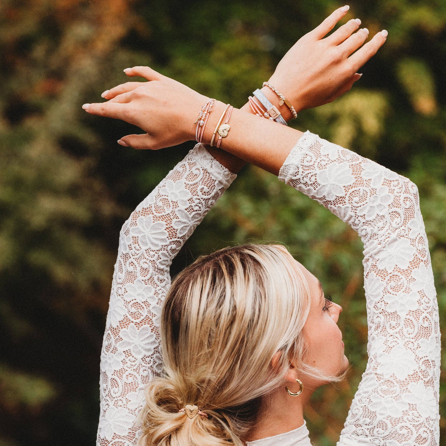 "Relevé" Pink Floral with Ballet Slipper Hair Tie Bracelets: Small