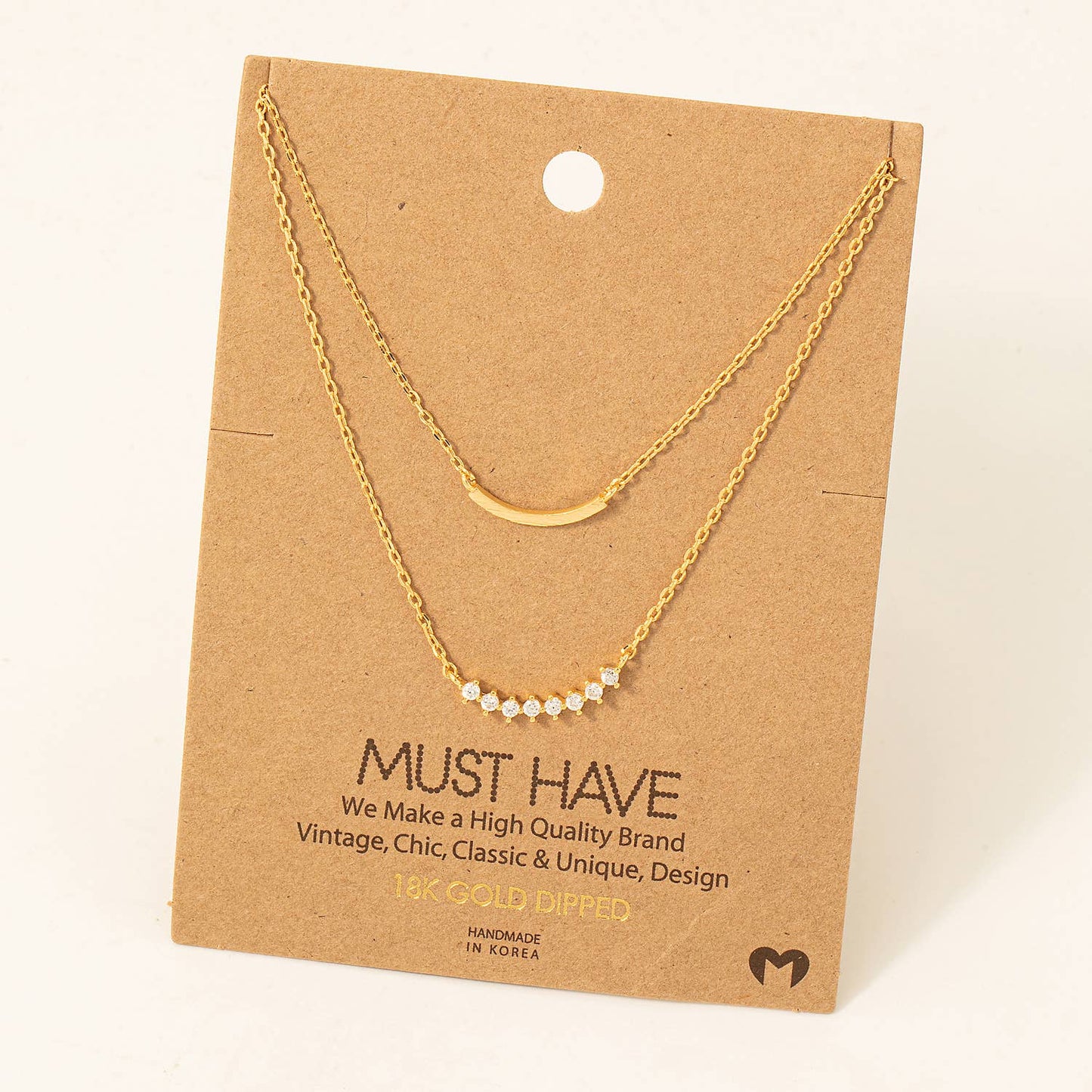 Layered Rhinestone Curved Bar Necklace: G