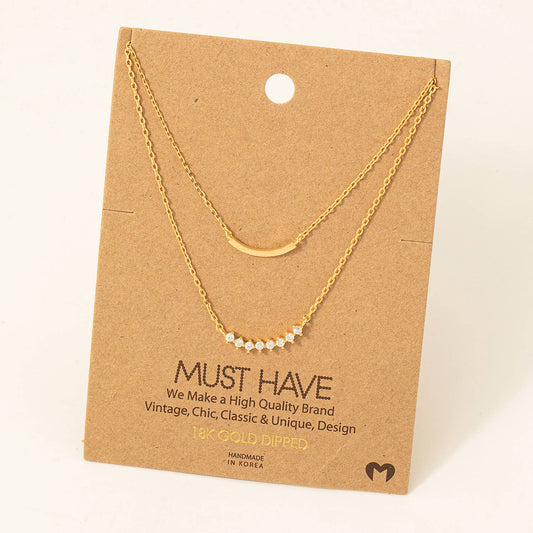 Layered Rhinestone Curved Bar Necklace: G