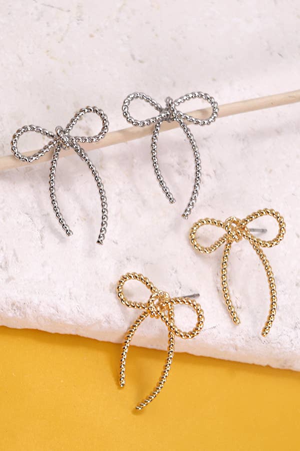 ROPE BOW DESIGN STUD EARRINGS | 10E3063007: GOLD