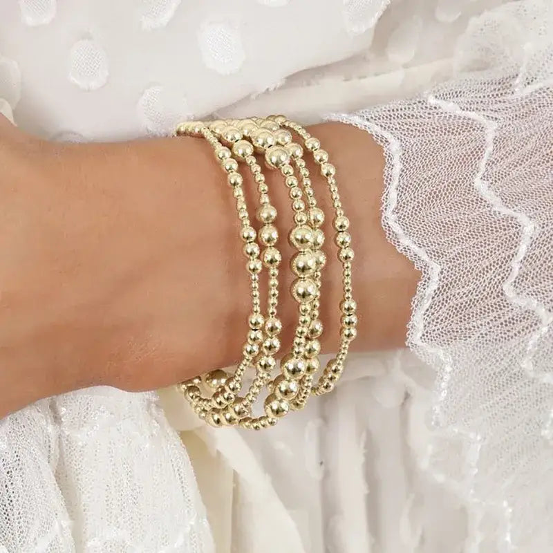 Gold Plated Geometric Classic Bracelets Stretch Elastic: Style D 3 Small Balls Medium