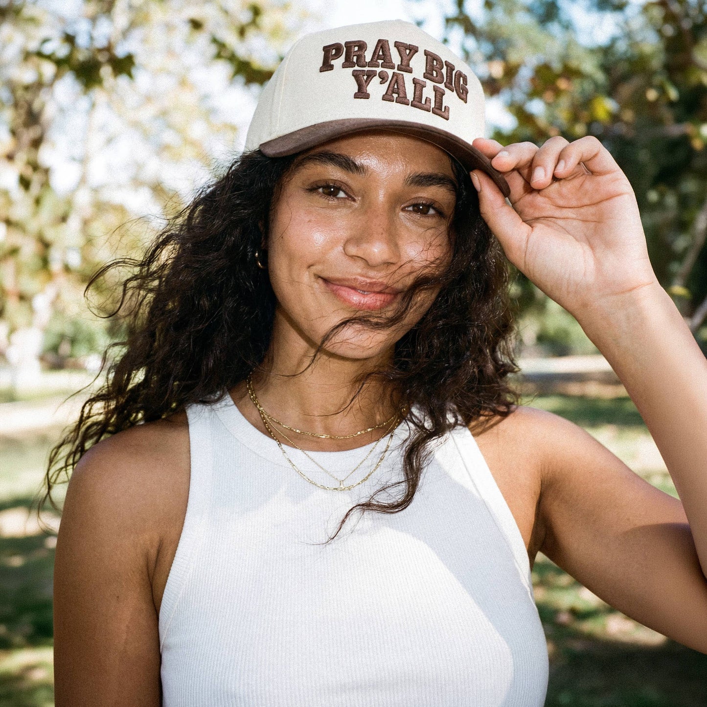 C.C PRAY BIG Y'ALL Letter on Two Tone Trucker Hat
