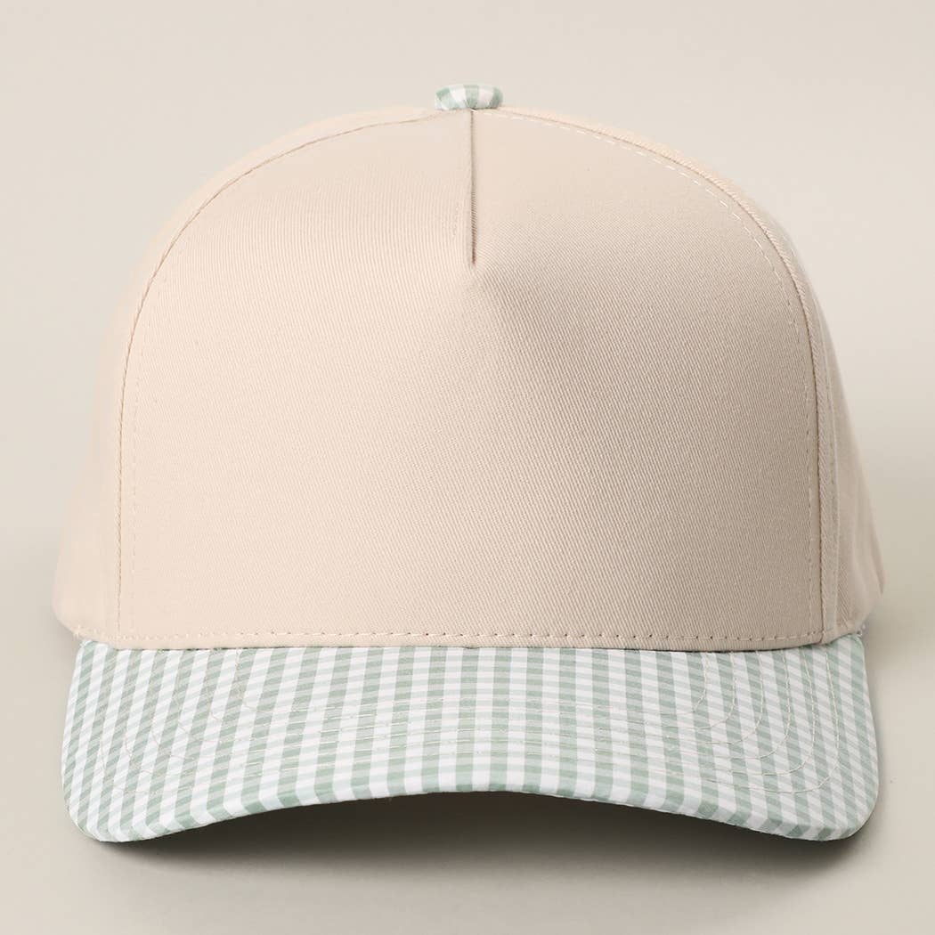 Small Gingham Check Two-Tone Trucker Hat: KHAKI / ONE SIZE