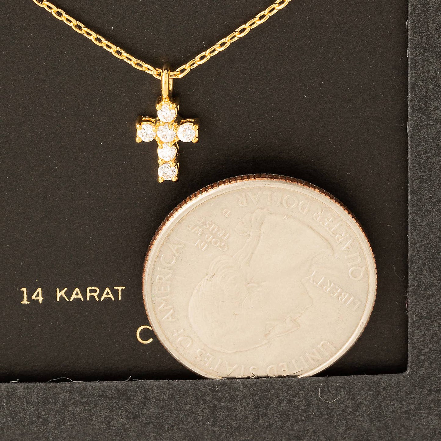 Secret Box Cz Mini Cross Charm Necklace: GD