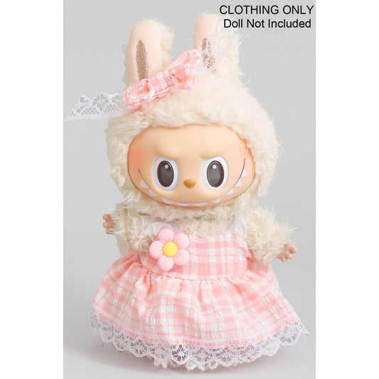 CUTE DRESS AND BOW PIN LABUBU OUTFIT: PINK / 1 SIZE