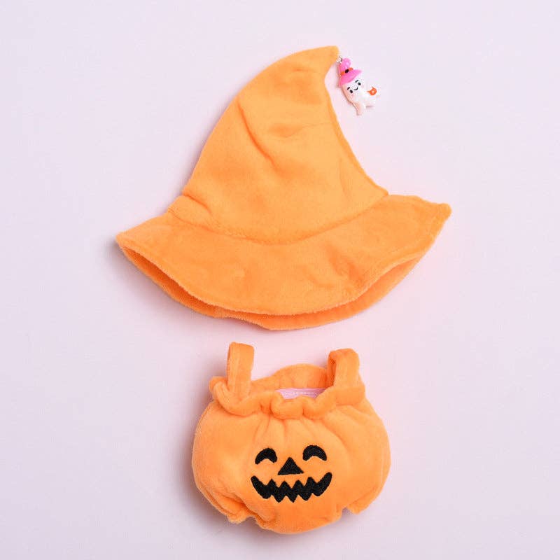 LABUBU Halloween witch hat Pumpkin doll clothes: Black hat + pumpkin suit