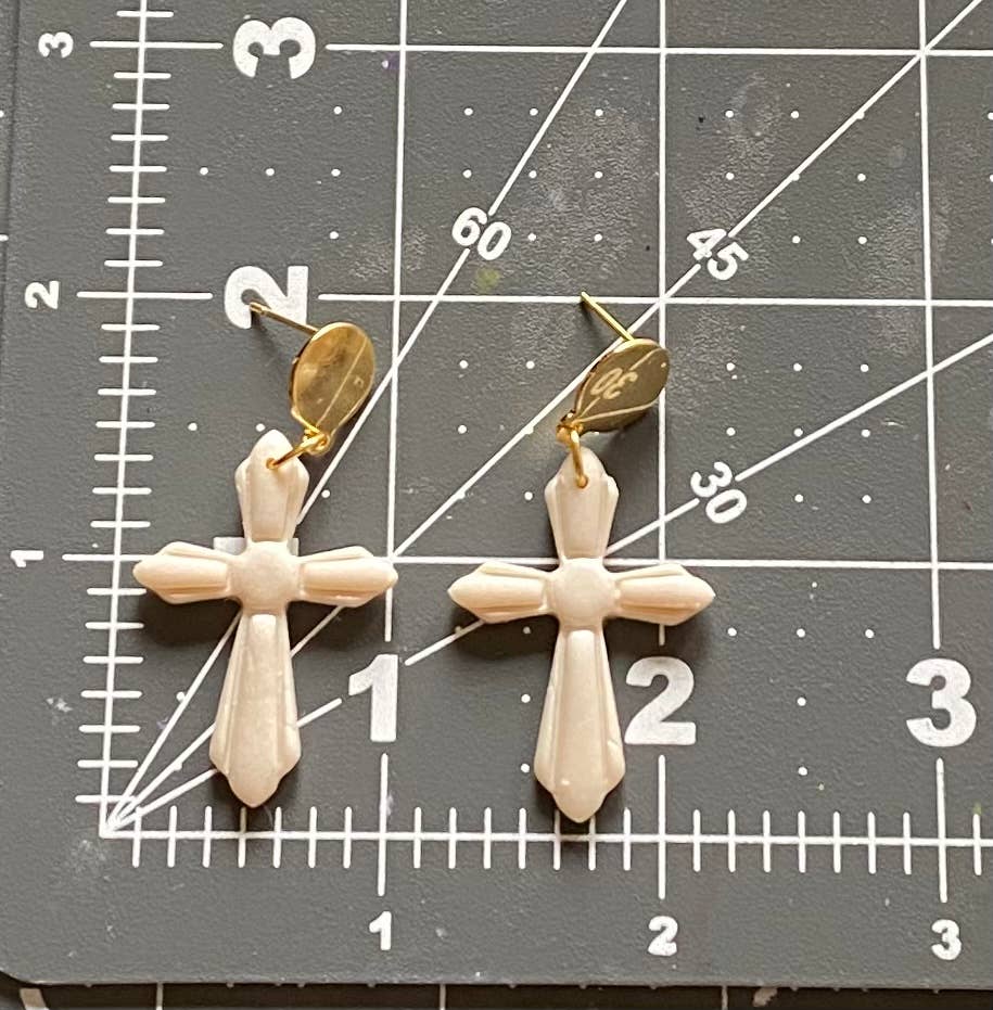 Cross Clay Earrings: Pearl