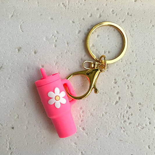 Petite Tumbler with Gold Hardware Keychain Hot Pink