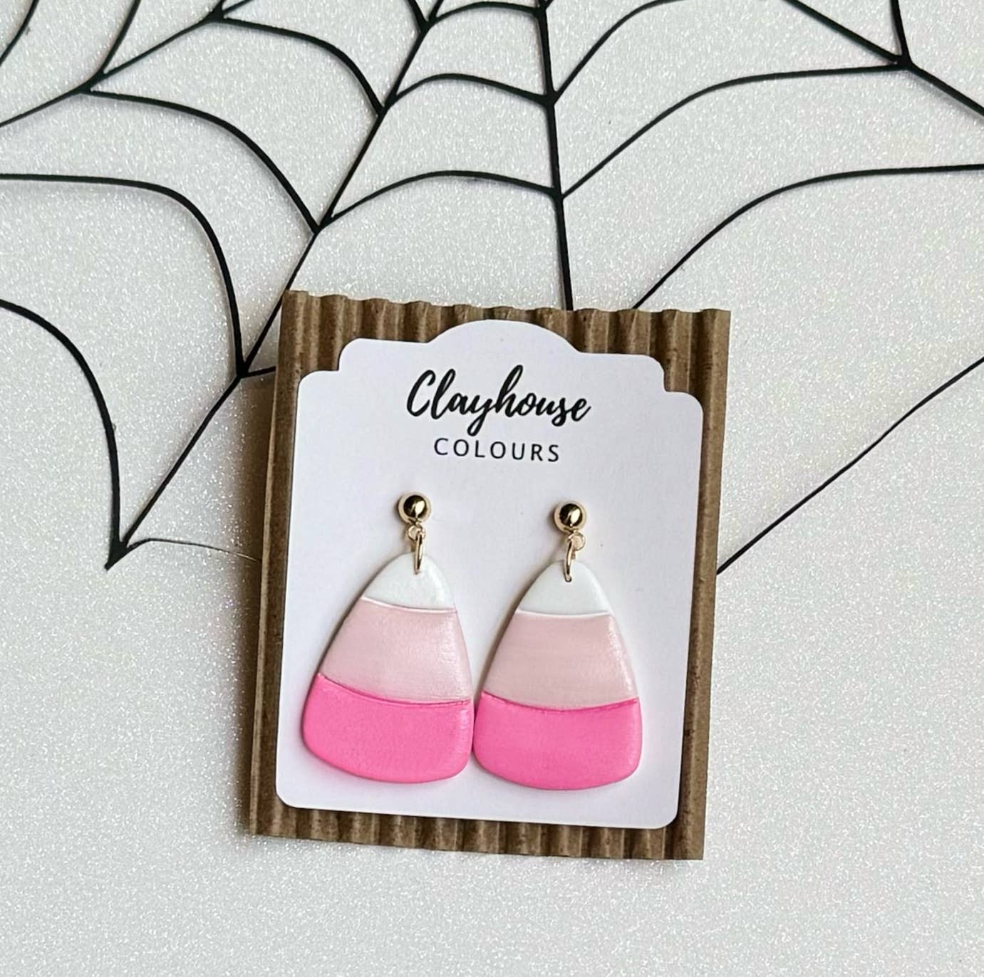 Pink Halloween Earrings : Candy Corn Studs