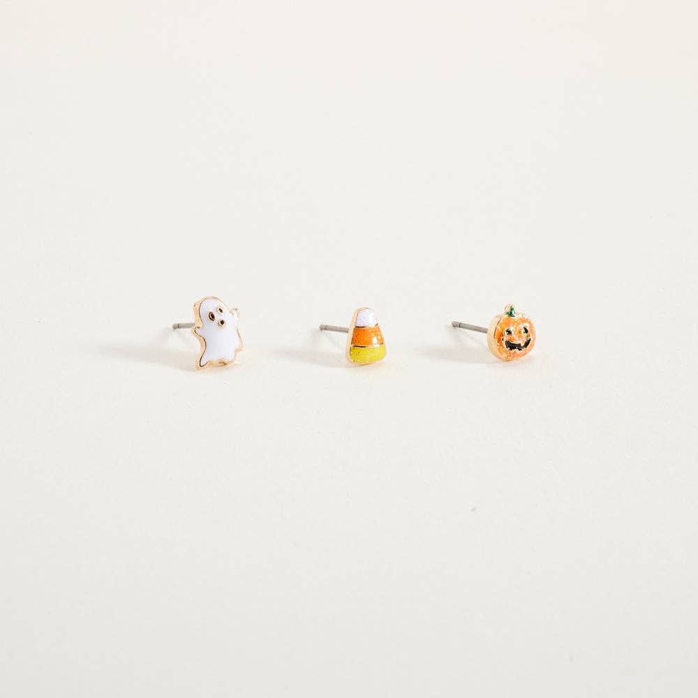 0.5 In Halloween Pumpkin Candy Corn Ghost 3 Pair Earring Set: Gold / ONE