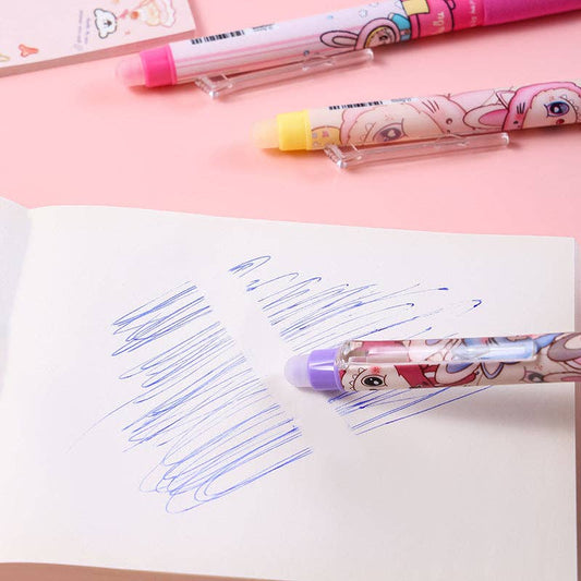 Labubu erasable press gel pen cute labubu pen-4pcs set: Blue ink