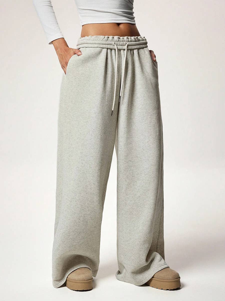 Fleece Lined Wide Leg Jogger Sweatpants_CWBLP01180: Red / (S) 1