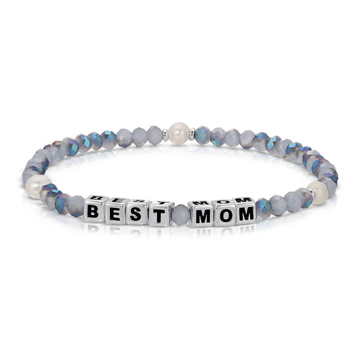 Best Mom Twilight Sky Crystal & Pearl Beaded Bracelet