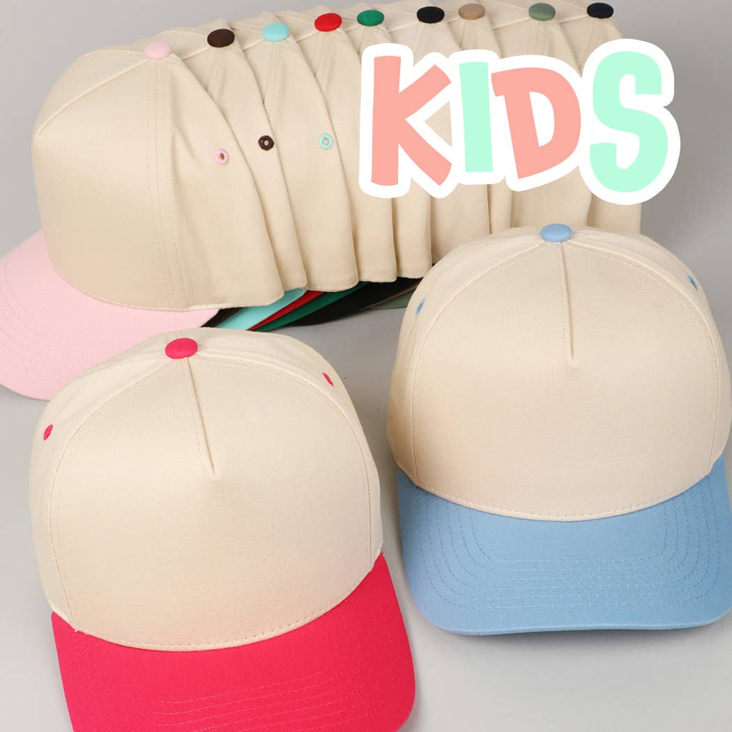Kids Plain Two Tone Canvas Cotton Baseball Cap : SKY BLUE / ONE SIZE