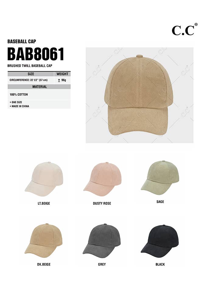 C.C Brushed Twill Baseball Cap: Light Beige