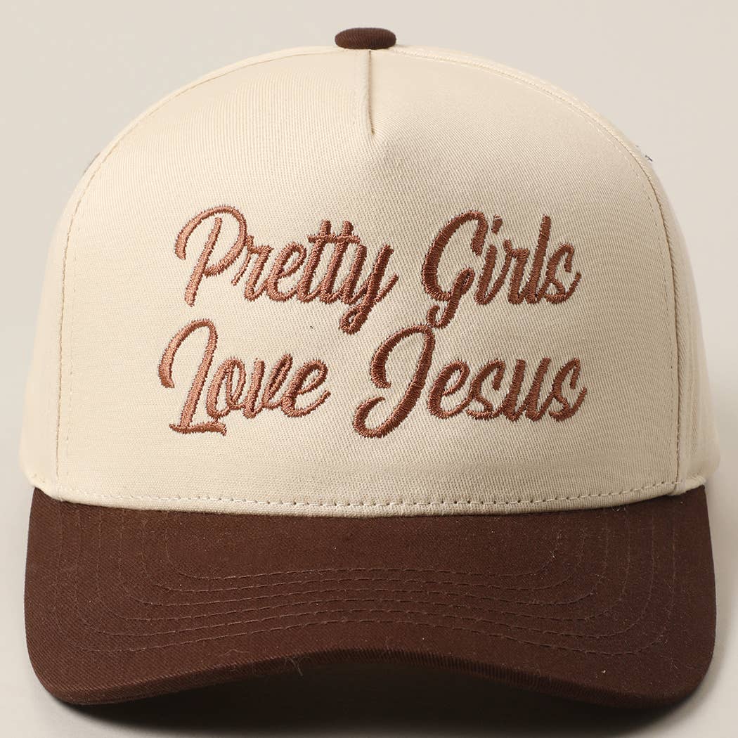 Pretty Girls Love Jesus Embroidery Trucker Hat: LT PINK / ONE SIZE