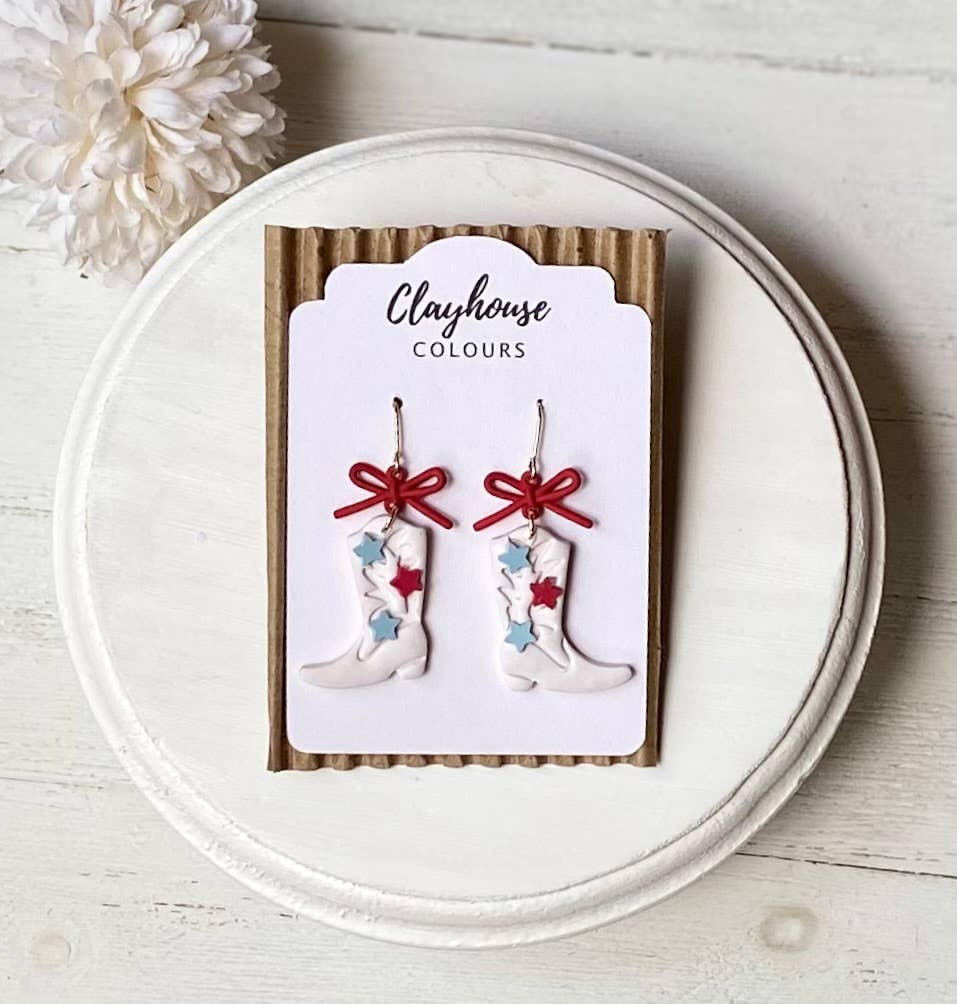 Fourth of July Handmade Earrings | Red White & Blue Earrings: Heart Flag