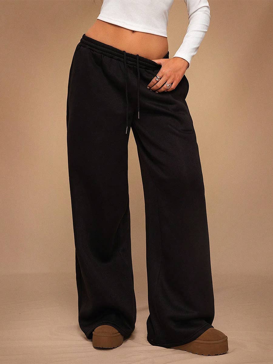 Fleece Lined Wide Leg Jogger Sweatpants_CWBLP01180: Red / (S) 1