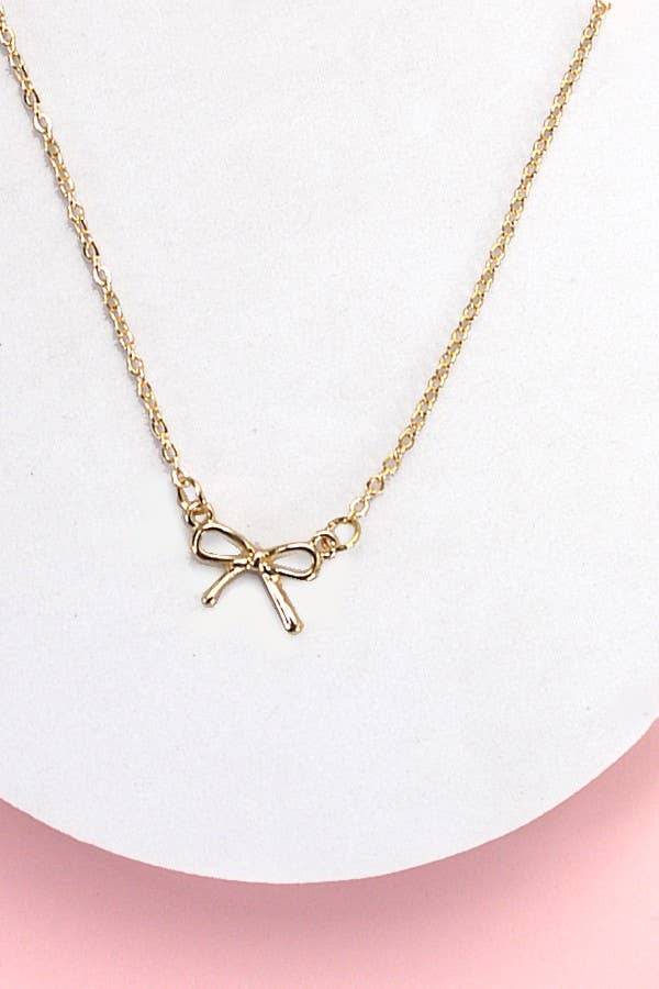 MINI GOLD BOW CHARM NECKLACE | 80N346: GOLD