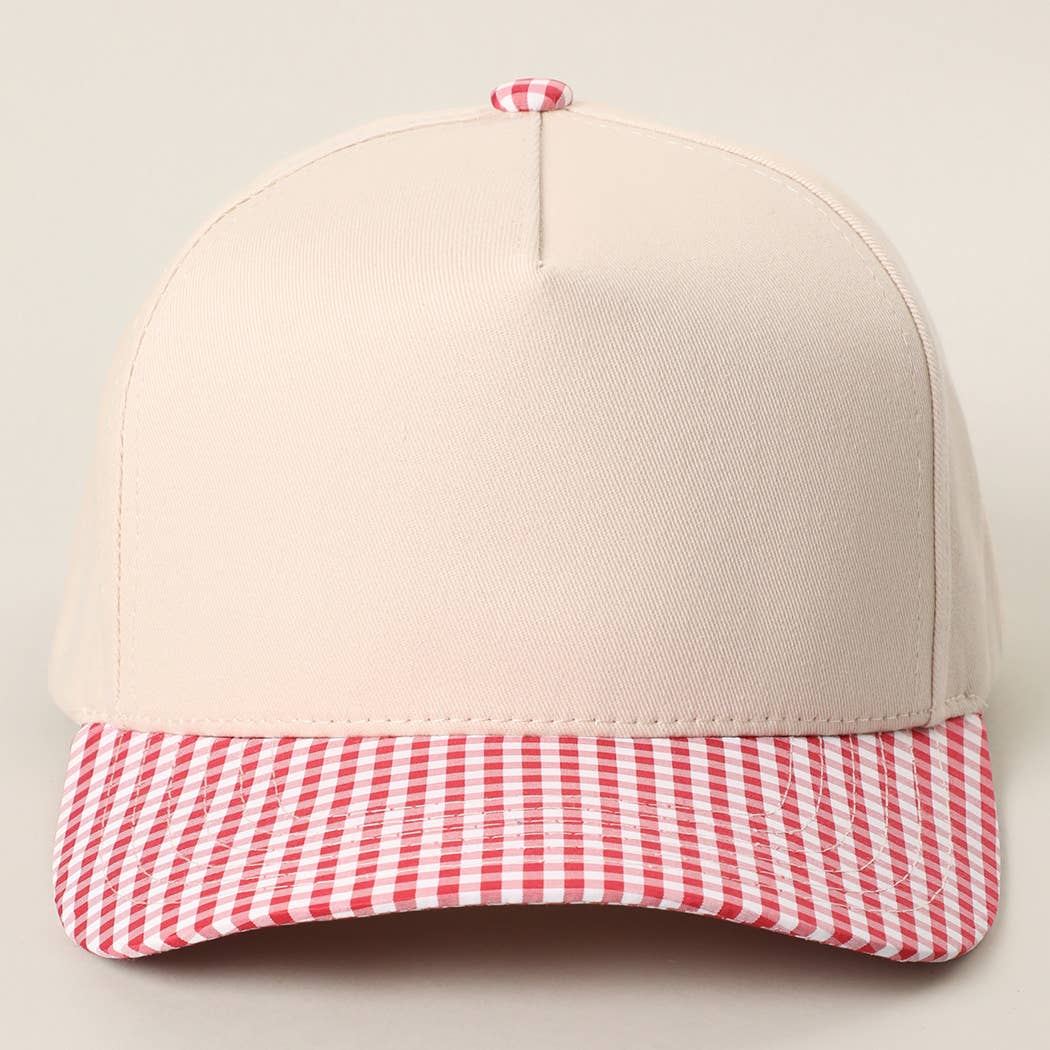 Small Gingham Check Two-Tone Trucker Hat: KHAKI / ONE SIZE