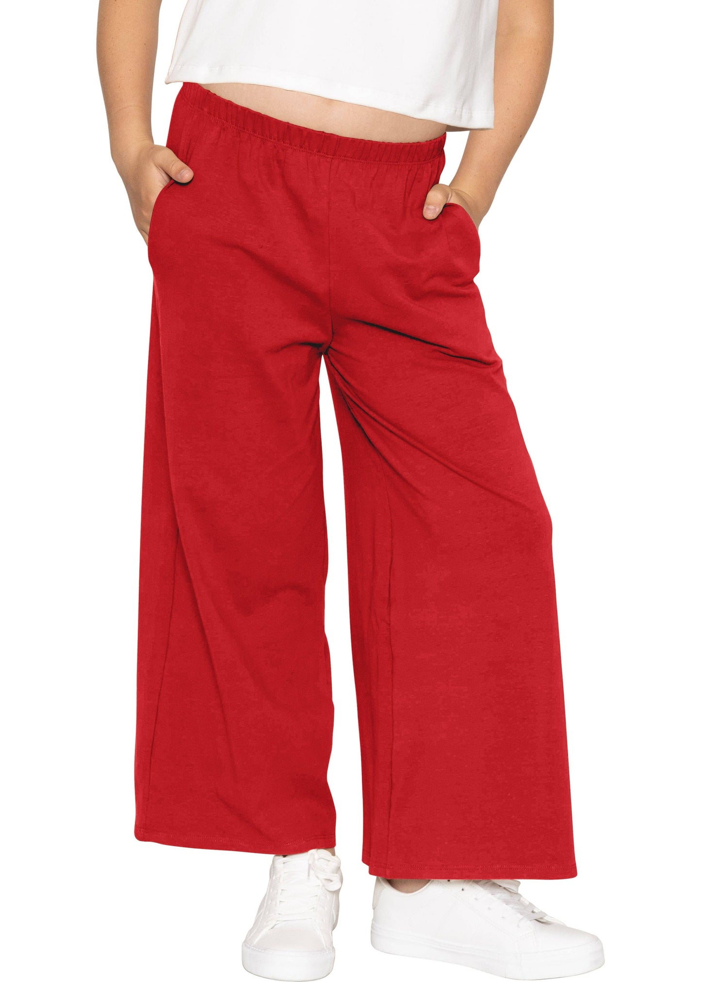 Girl's Cotton Wide Leg Pants | Pull-On Style with Pockets | Soft Stretch, Everyday Wear: Black / 10