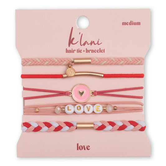 "Love" Pink Hearts Hair Tie Bracelets: Large