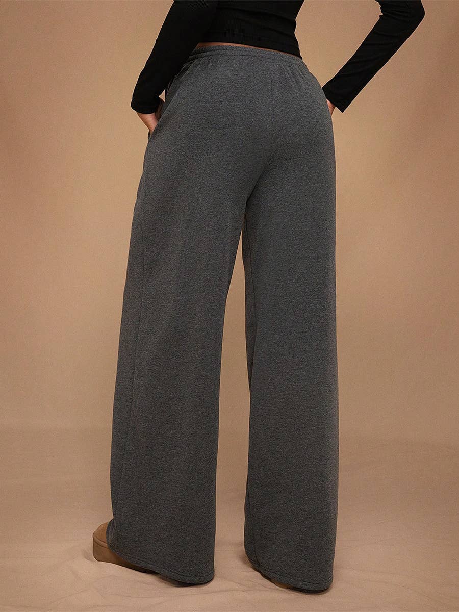 Fleece Lined Wide Leg Jogger Sweatpants_CWBLP01180: White / (S) 1