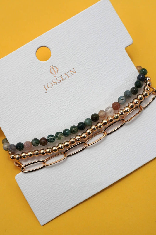 MULTI LAYER NATURAL STONE BALL CHAIN LINK BRACELET | 40B5134: Multi