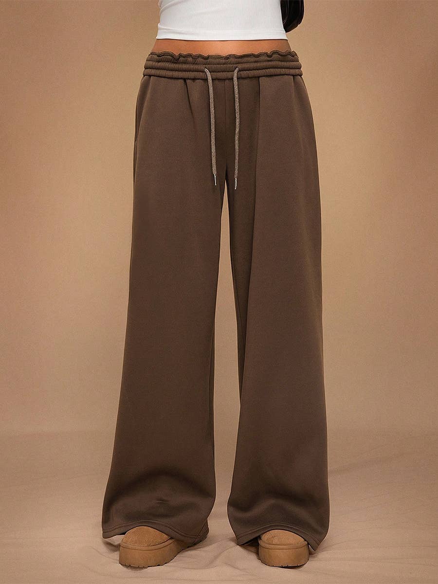Fleece Lined Wide Leg Jogger Sweatpants_CWBLP01180: White / (M) 1
