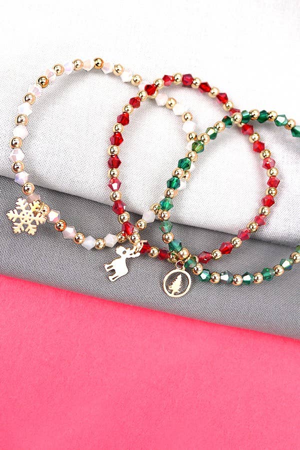 CHRISTMAS GIFT TRIO FACET BEAD BRACELET | 10B3051906: MULTI