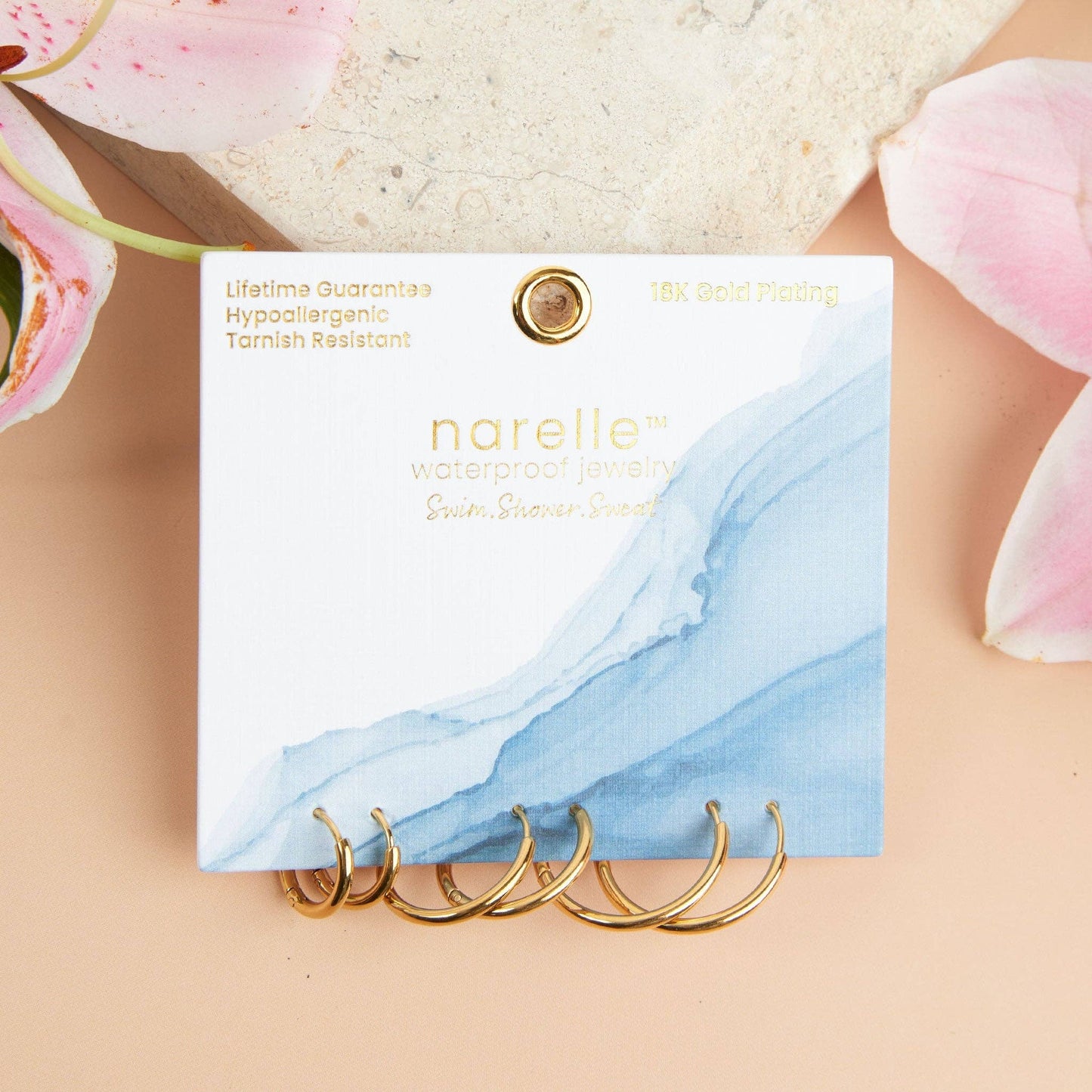 Narelle Waterproof Classic Hoop Earring Trio: Yellow Gold