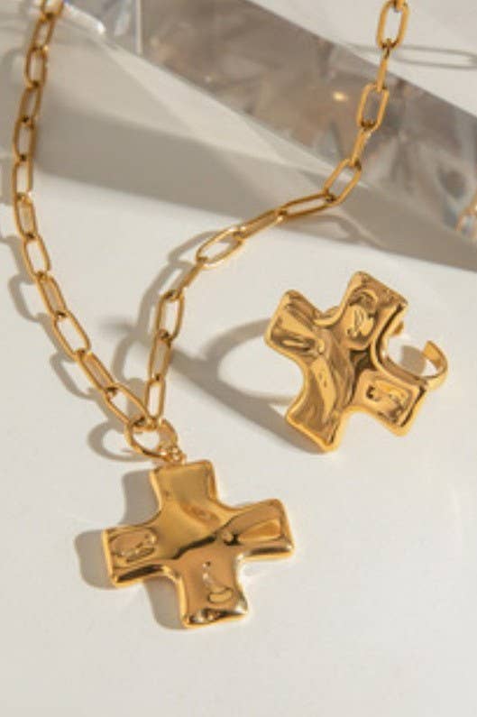 18K STAINLESS STEEL TARNISH FREE CROSS NECKLACE | 40NK9580: GOLD