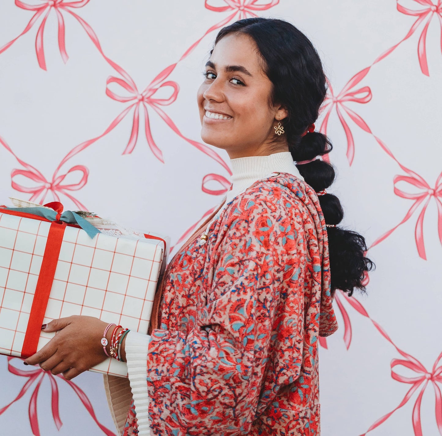 "Joy" Holiday Bow Hair Tie Bracelets: Medium