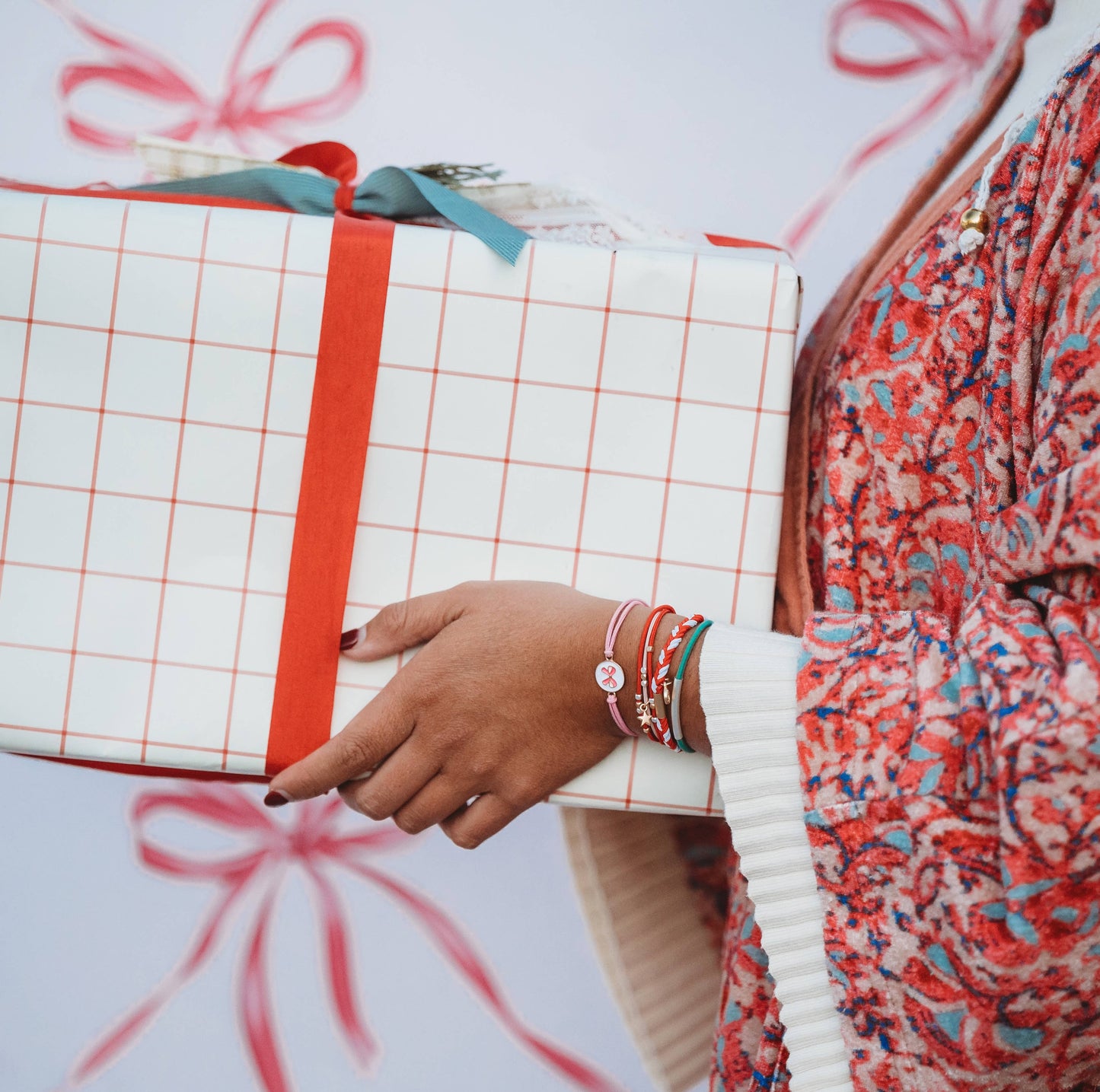 "Joy" Holiday Bow Hair Tie Bracelets: Medium