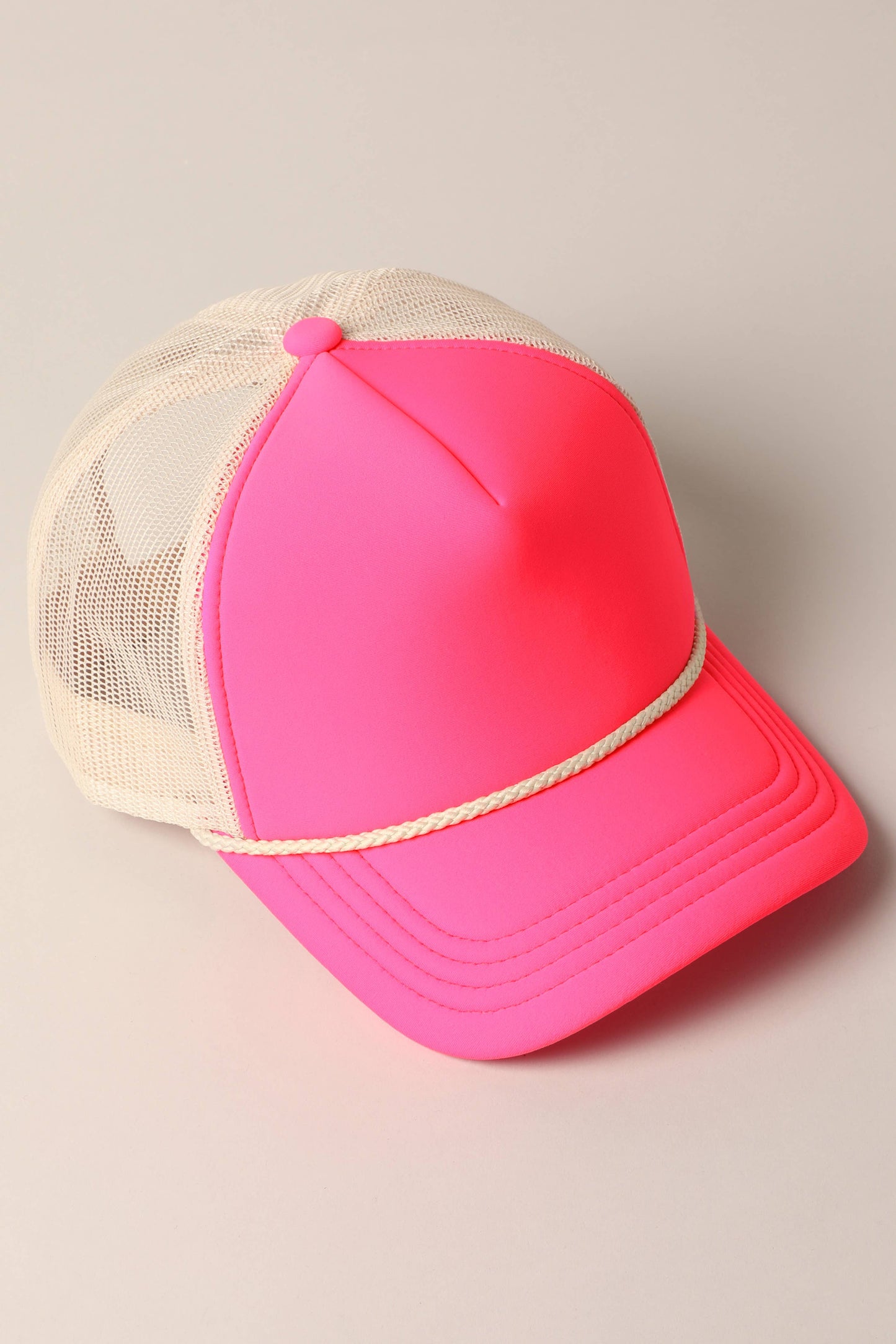 Plain Foam Rope Mesh Back Trucker Hat : BLK-STN / ONESIZE