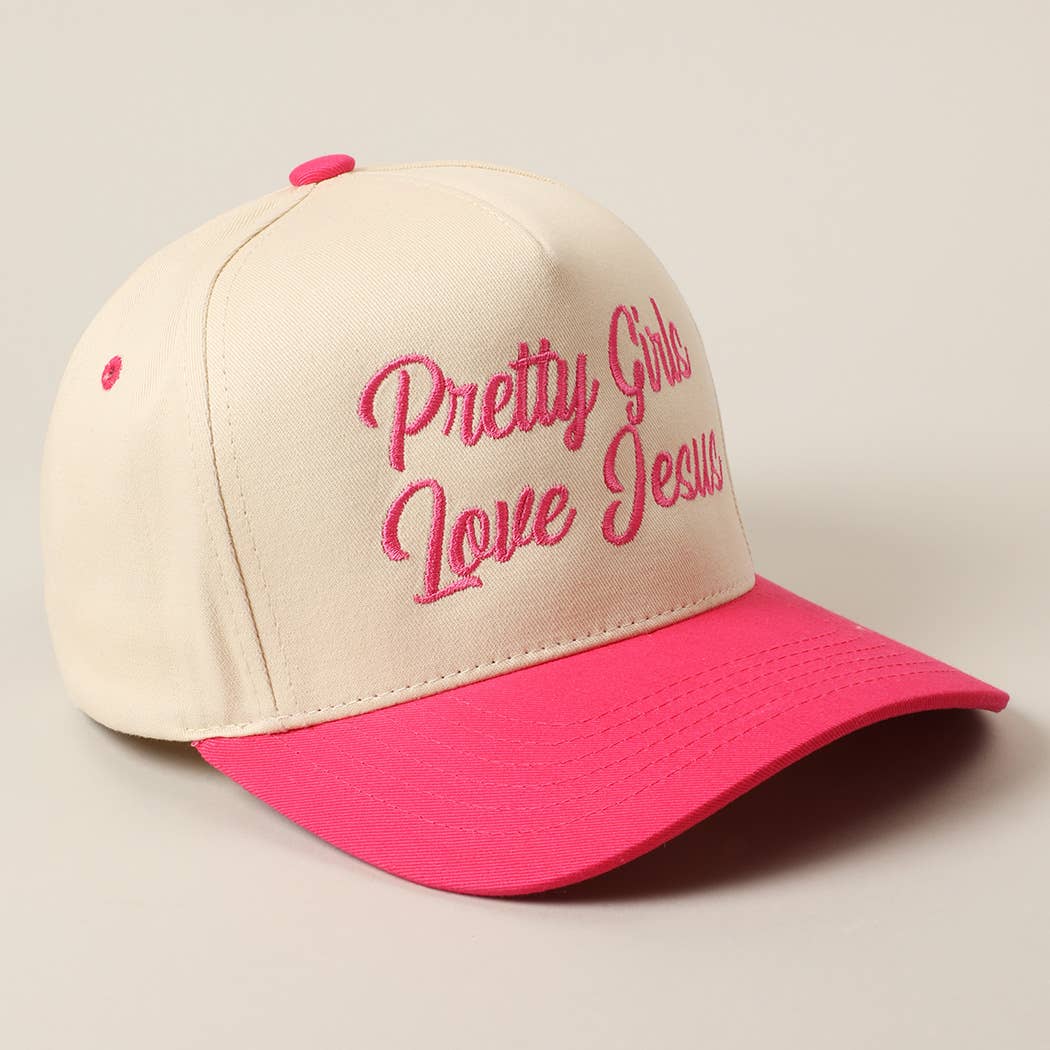 Pretty Girls Love Jesus Embroidery Trucker Hat: LT PINK / ONE SIZE