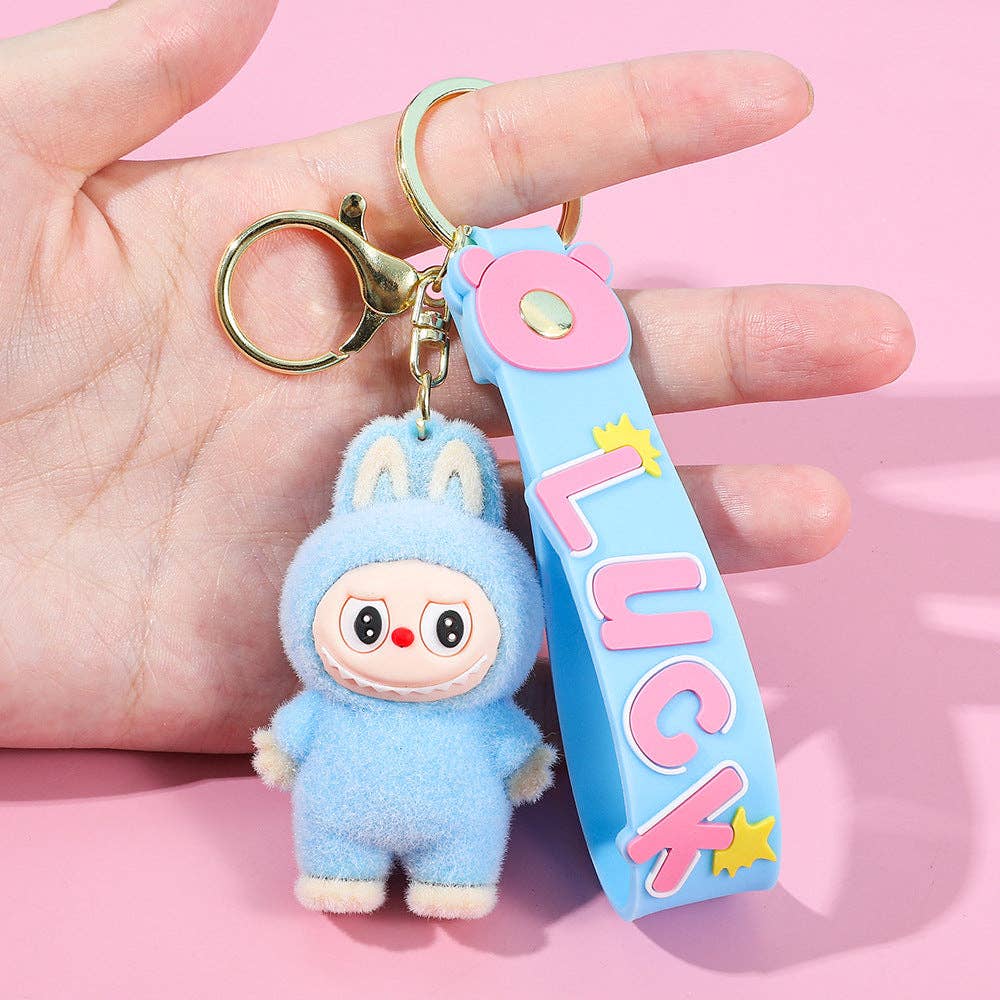 Labubu flocking keychain labubu pendant school gift: Sitting posture-2