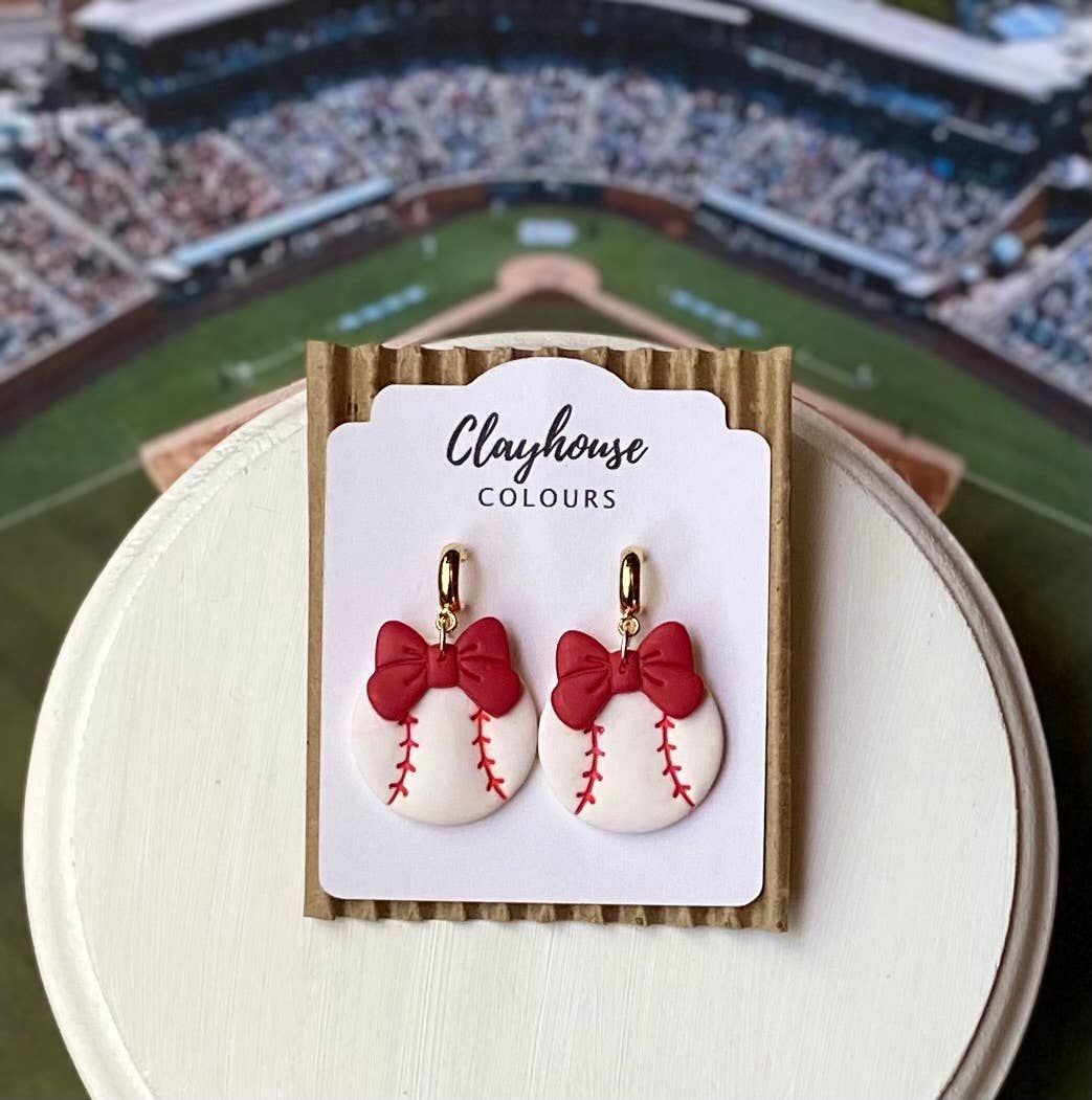 Baseball with Bow Earrings : Blue