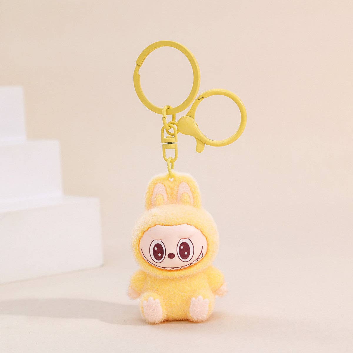Labubu flocking keychain labubu pendant school gift: Pink