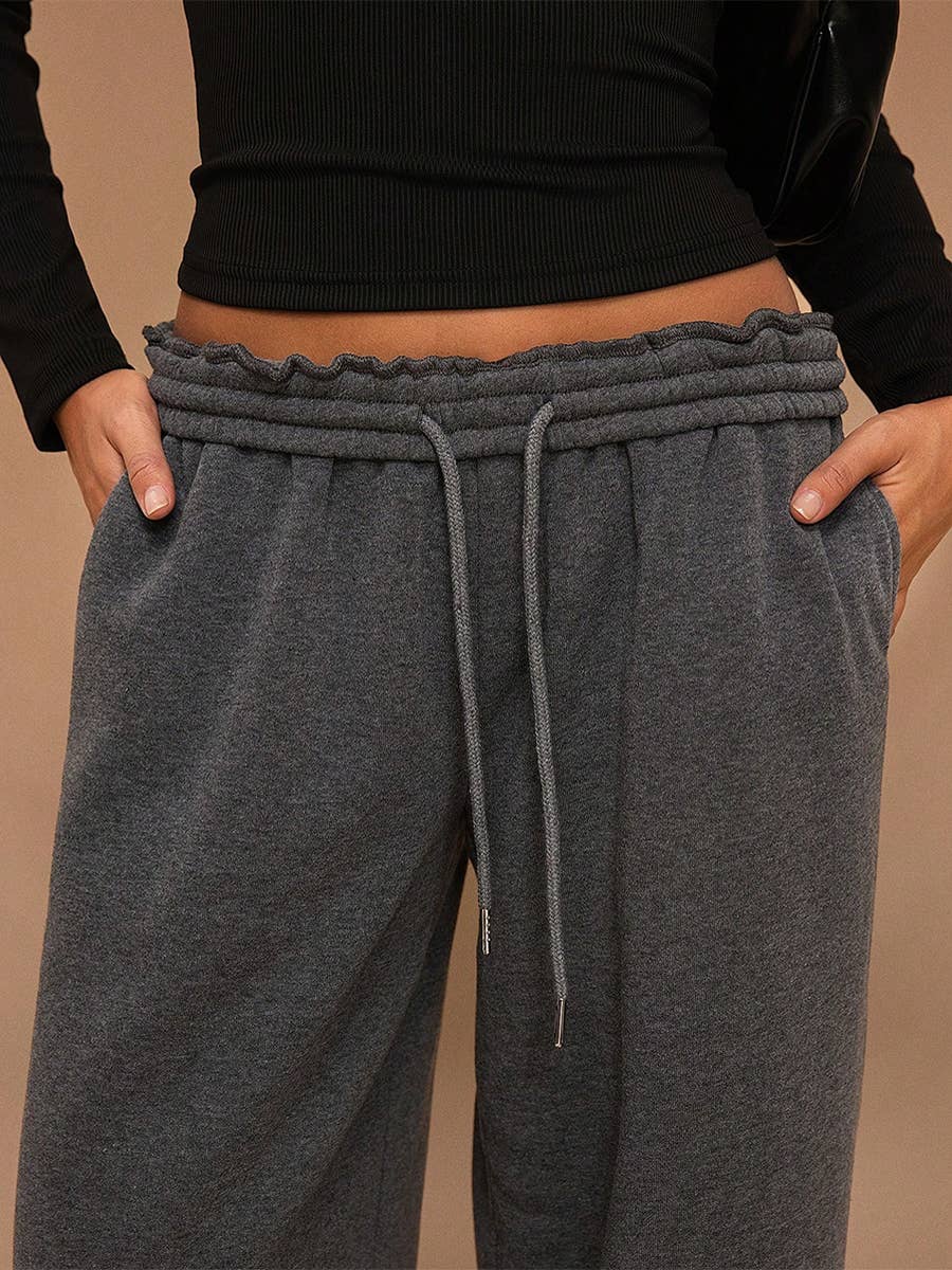 Fleece Lined Wide Leg Jogger Sweatpants_CWBLP01180: Red / (S) 1