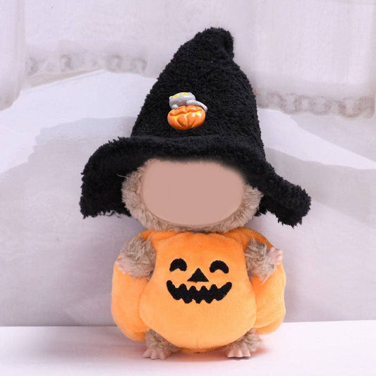 LABUBU Halloween witch hat Pumpkin doll clothes: Black hat + pumpkin suit
