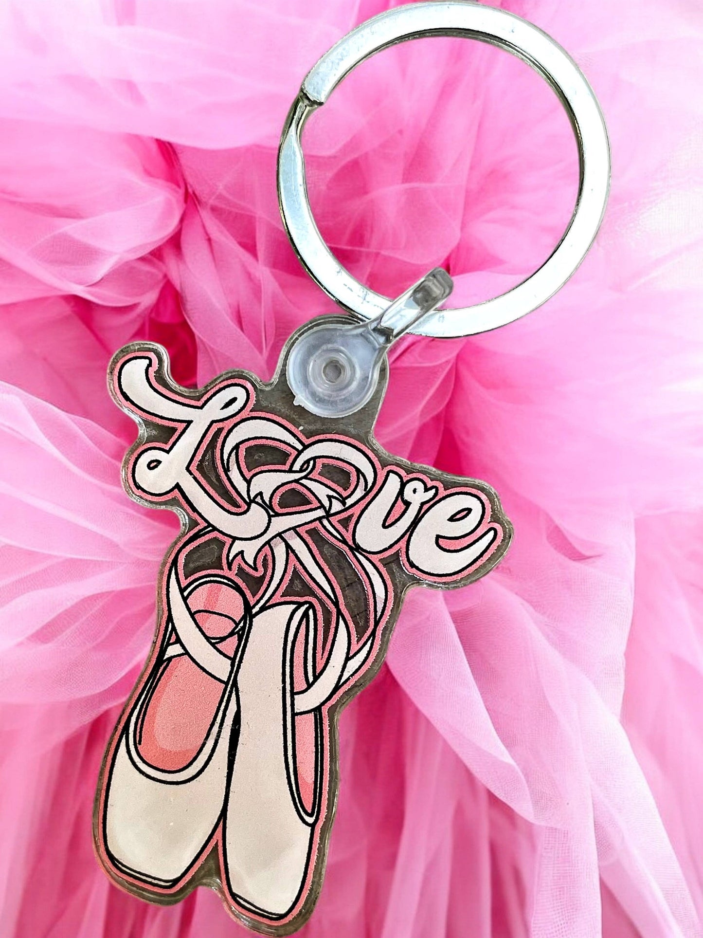 Denali & Co. 2" x 2" Pointe Shoes Love Acrylic Keychain: No Packaging