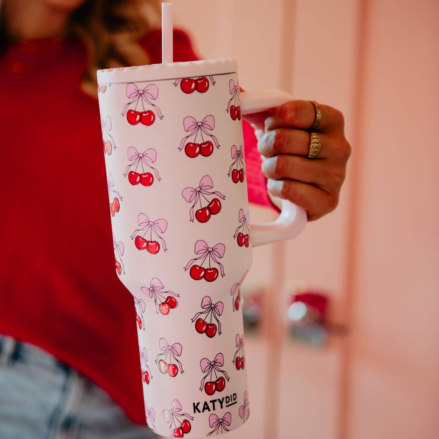 Cherry Bow Mother's Day Wholesale 38 Oz Tumbler Cup: Light Pink