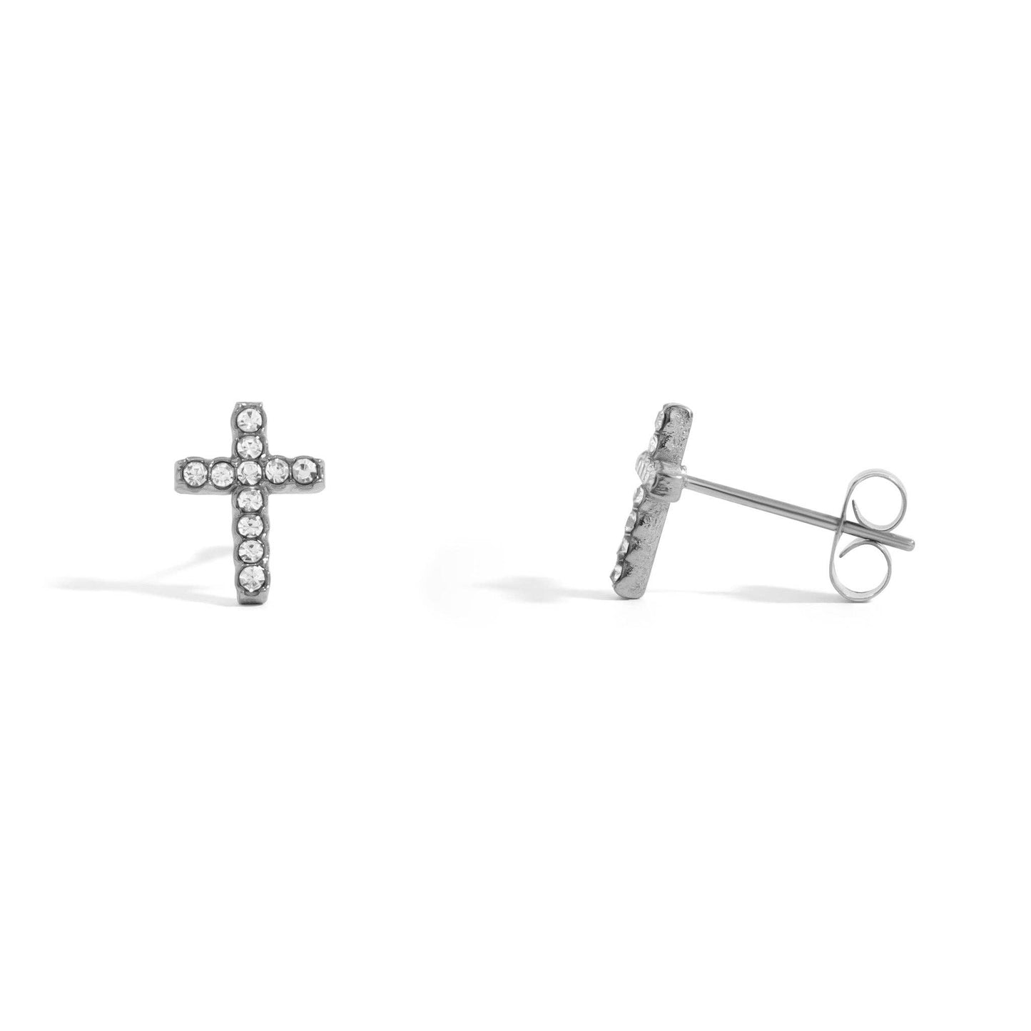 18K Gold PVD Stainless Steel Stone Cross Earrings: Gold