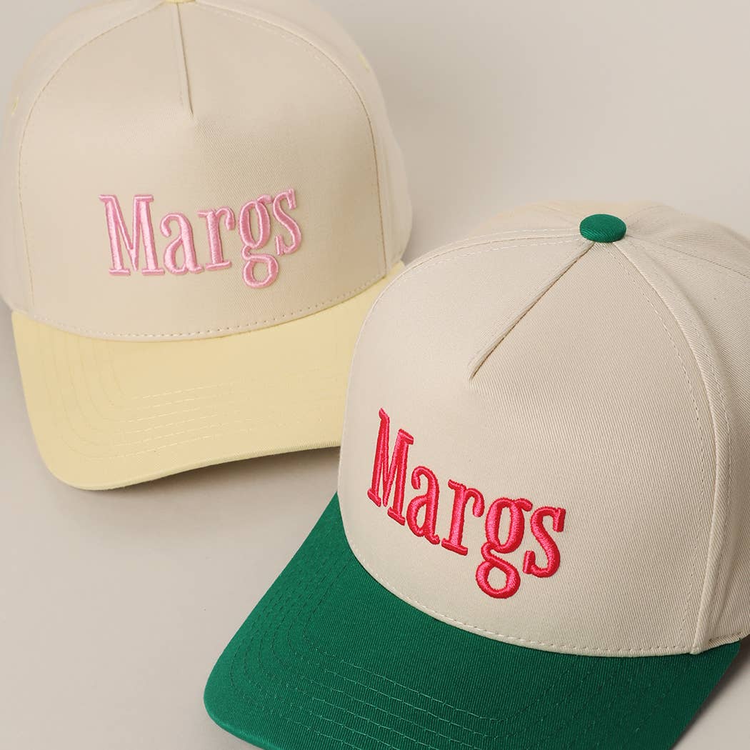 Margs Embroidered Canvas Two-Tone Trucker Hat: BUTTER YELLOW / One Size